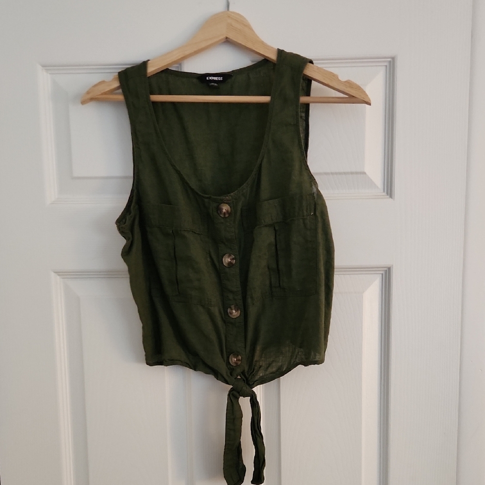 Express Olive Green Button-Front Tie Hem Camisole